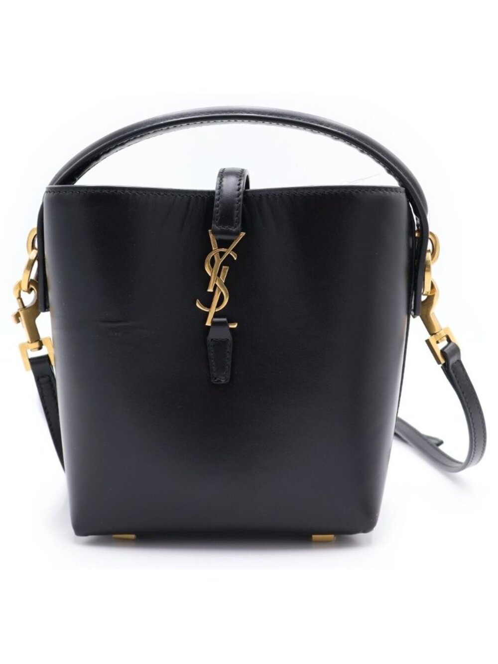 Saint Laurent Paris le 37 Mini Bucket Shiny Leather 2-Way Shoulder Bag Black